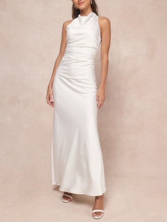 Lulus Dresses & Skirts - Lulus Effortlessly Sensational White Satin Backless Maxi Dress - Size S